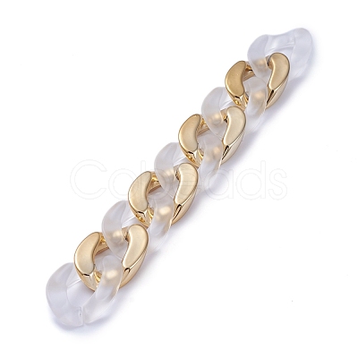 Handmade Golden Plated CCB Plastic & Transparent Acrylic Cuban Link Chains AJEW-JB00681-05-1