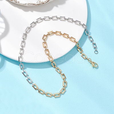 Two Tone Brass Rectangle Link Chain Necklaces NJEW-JN05761-1