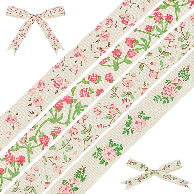 4Bags 4 Colors Printed Artificial Silk Ribbons OCOR-MA0001-82A-1
