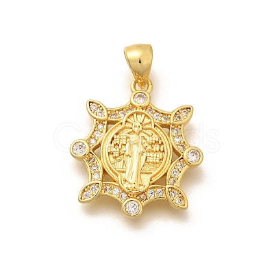 Religion Themed Rack Plating Brass Micro Pave Cubic Zirconia Pendants KK-L226-007G-10-1