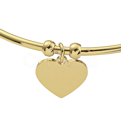 PVD Vacuum Plating 202 Stainless Steel Heart Charm Open Cuff Bangles for Women BJEW-M317-02G-1