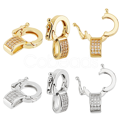 Olycraft 6Pcs 2 Colors Brass Micro Pave Clear Cubic Zirconia Twister Clasps KK-OC0001-47-1