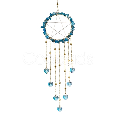 Wire Wrapped Natural Apatite Chips Ring Hanging Ornaments HJEW-JM02371-05-1