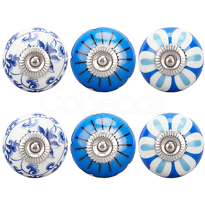 6Pcs 3 Styles Printing Porcelain Drawer Knobs FIND-GA0001-29C-1
