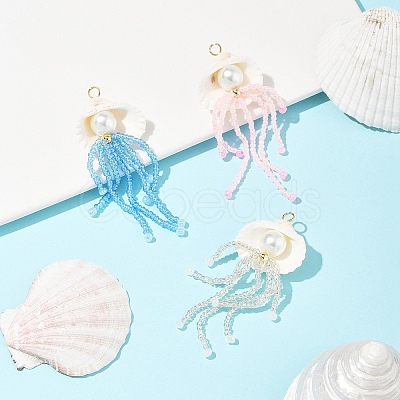 Natural Shell & Glass Pearl Big Pendants PALLOY-FS00031-1