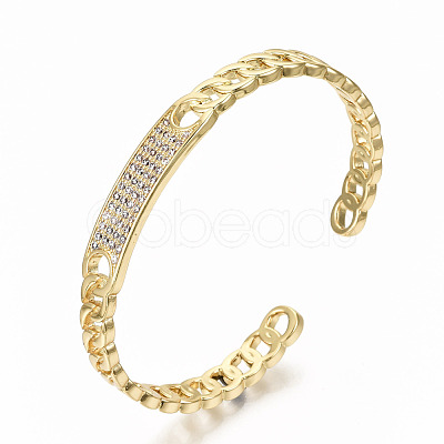 Brass Micro Pave Clear Cubic Zirconia Cuff Bangles BJEW-S142-002-NF-1