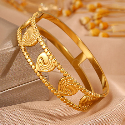 304 Stainless Steel Heart Wave Cutout Hinged Cuff Bangles for Women WG6F9C2-01-1