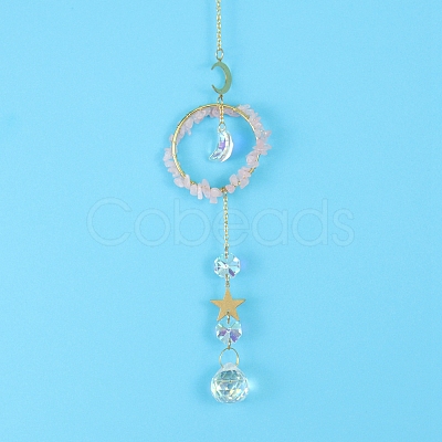 Glass & Brass Pendant Decorations HJEW-PW0002-08A-1