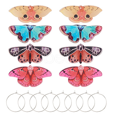 4 Pairs 4 Colors Butterfly Alloy & Acrylic Hoop Earrings EJEW-TA0001-88A-1