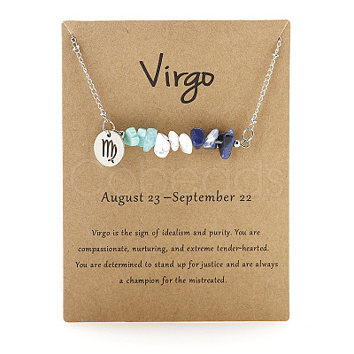 Natural Aquamarine & Sodalite & Howlite Chip & Alloy Constellation Pendant Necklaces WGB0CBC-02-1