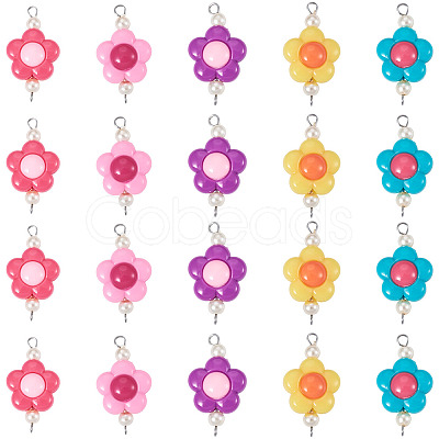 30Pcs 5 Colors Acrylic Beaded Connector Charms PALLOY-TAC0195-1
