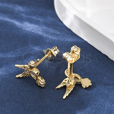 Bird Brass Micro Pave Clear Cubic Zirconia Stud Earrings EJEW-Z159-02G-1