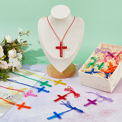 40Pcs 8 Colors Cross Polystyrene Pendant Necklaces DIY-DC0004-02-1