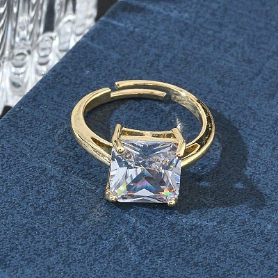 Brass & Clear Cubic Zirconia Finger Rings CU-CBA7E55-13G-1