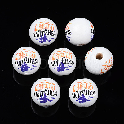 Halloween Printed Natural Wood Beads WOOD-S057-092-1