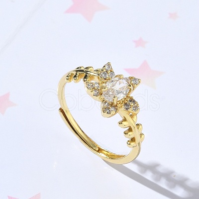 Brass Micro Pave Cubic Zirconia Finger Rings RJEW-C163-05G-1