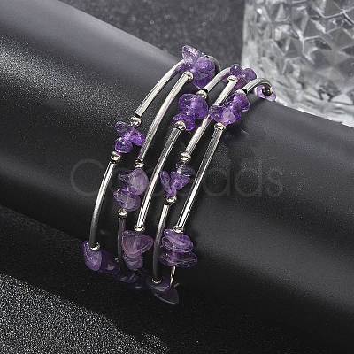 Natural Amethyst Chip Warp Bracelets BJEW-JB01517-02-1