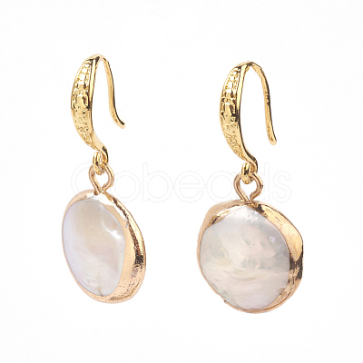 Plated Natural Baroque Pearl Keshi Pearl Beads Dangle Earrings EJEW-JE02788-1