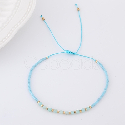 2mm Faceted Natural Amazonite Beaded Braided Adjustable Bracelets for Women PF2854-9-1