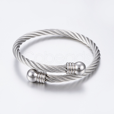 Tarnish Resistant 304 Stainless Steel Torque Bangles BJEW-G584-38P-1