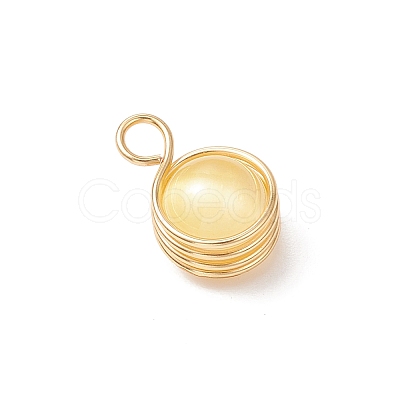 Dyed Natural Selenite Copper Wire Wrapped Round Pendants PALLOY-JF03770-01-1