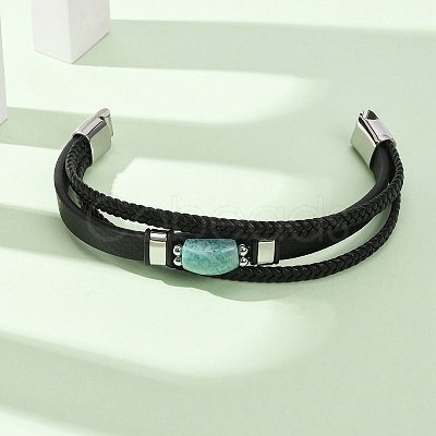 Natural Amazonite & Braided Microfiber Leather Multi-strand Bracelets for Women Men GG-CBAEA55-01A-1