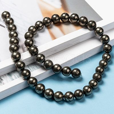 Natural Pyrite Beads Strands G-L031-10mm-01-1