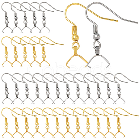60Pcs 2 Colors 304 Stainless Steel Earring Hooks STAS-SC0010-73-1