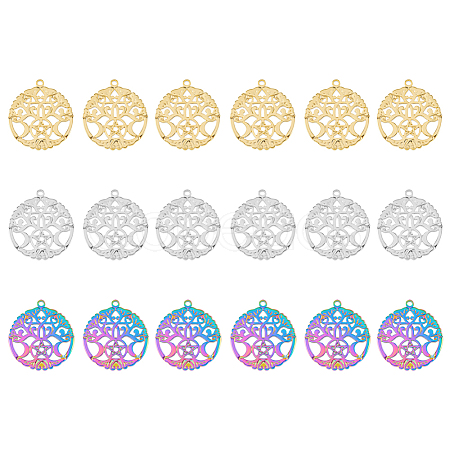 DICOSMETIC 18Pcs 3 Colors 304 Stainless Steel Pendants STAS-DC0011-73-1