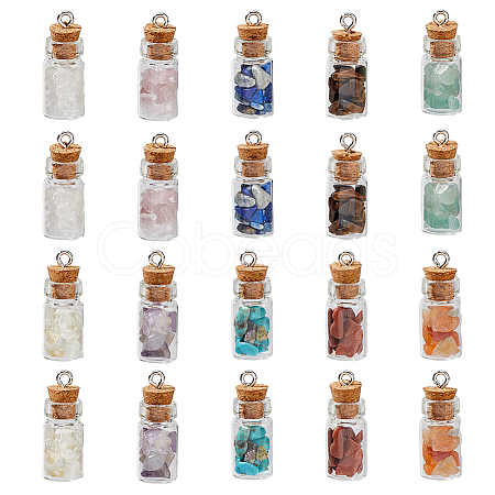 40Pcs 10 Colors Natural & Synthetic Mixed Gemstone Chip Pendants PALLOY-AB00151-1