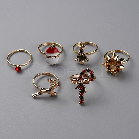 Christmas Theme Alloy and Enamel Finger Ring RJEW-WH0004-28G-1