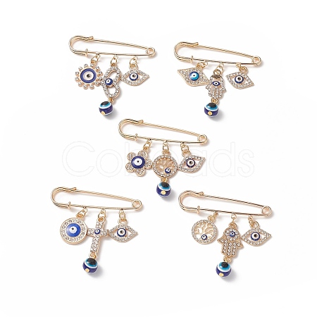 Crystal Rhinestone Evil Eye Charms Safety Pin Brooch with Resin Beaded JEWB-BR00088-1