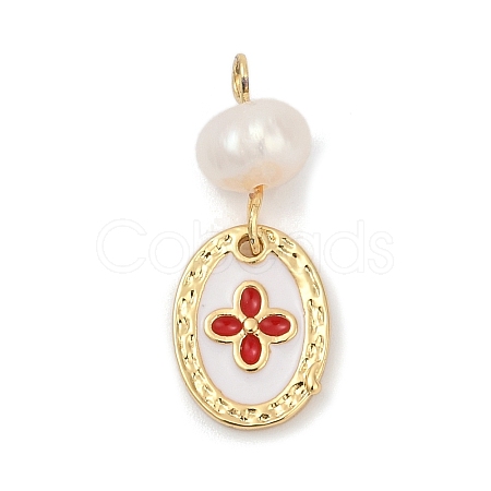 Natural Cultured Freshwater Pearl & Brass Pendants X-KK-U062-14G-02-1