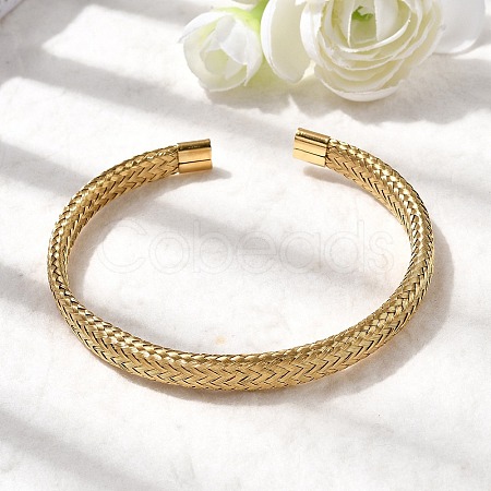 Braided 304 Stainless Steel Cuff Bangles for Women BJEW-A067-08G-1
