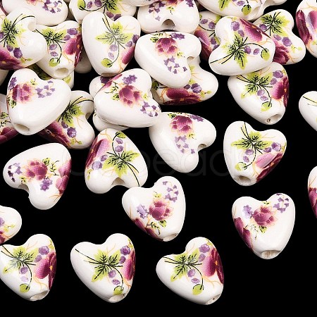 Floral Printed Porcelain Beads PORC-Q152-11-1