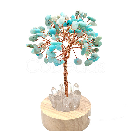 Natural Amazonite Chips Tree Night Light Lamp Decorations PW-WG63079-09-1