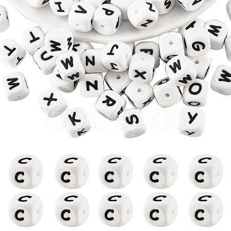 20Pcs White Cube Letter Silicone Beads SIL-YWC0003-06C-1