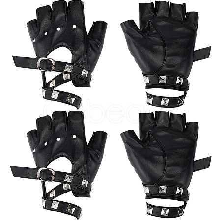2 Pairs PU Leather Biker Punk Gloves with Belt AJEW-CL0003-02-1