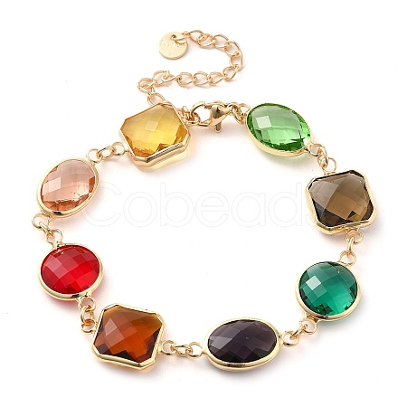 Colorful Glass Link Chain Bracelets BJEW-B075-03-1
