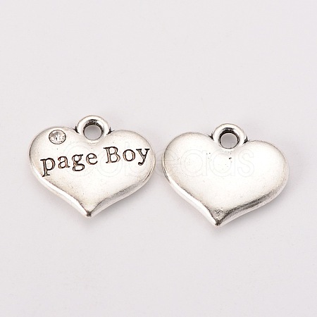 Wedding Theme Antique Silver Tone Tibetan Style Heart with Page Boy Rhinestone Charms TIBEP-N005-14B-1