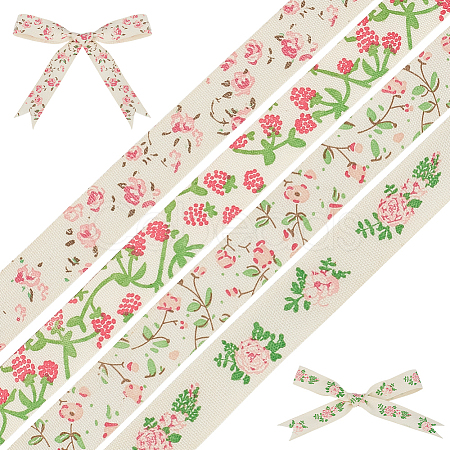 4Bags 4 Colors Printed Artificial Silk Ribbons OCOR-MA0001-82A-1