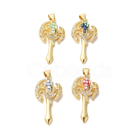 Axe Shapes Rack Plating Brass Cubic Zirconia Pendants KK-K385-076G-1