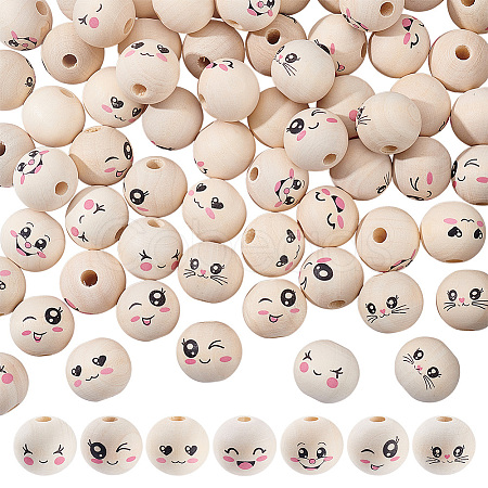 70Pcs 7 Styles Schima Wood Beads WOOD-ME0001-16-1