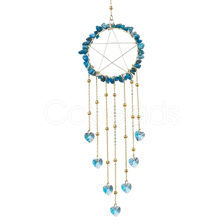 Wire Wrapped Natural Apatite Chips Ring Hanging Ornaments HJEW-JM02371-05-1