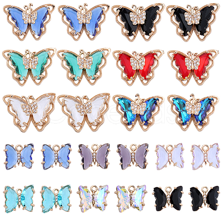 24Pcs 12 Styles Brass with Glass Pendants KK-SC0003-59-1