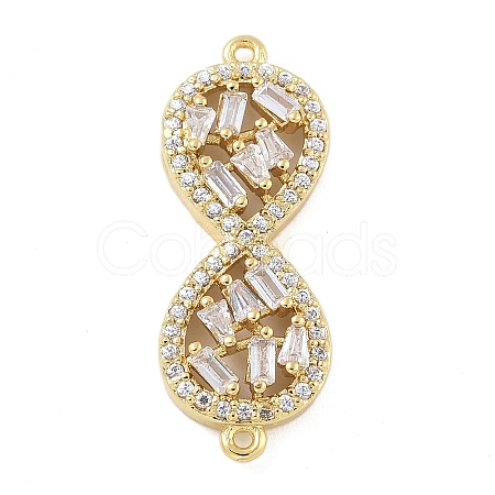 Rack Plating Brass Clear Cubic Zirconia Infinity Connector Charms KK-A234-036G-02-1