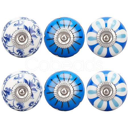 6Pcs 3 Styles Printing Porcelain Drawer Knobs FIND-GA0001-29C-1