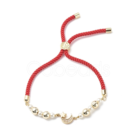 Clear Cubic Zirconia Moon & Star Link Slider Bracelet BJEW-JB08847-1