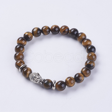 Natural Tiger Eye Beads Stretch Bracelets BJEW-E325-D19-1