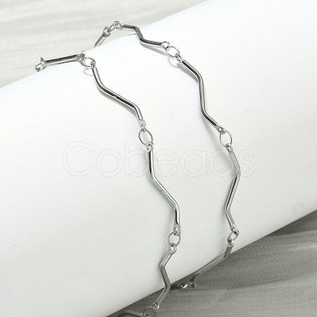 304 Stainless Steel Wave Bar Link Chain Necklaces NJEW-D299-01P-1
